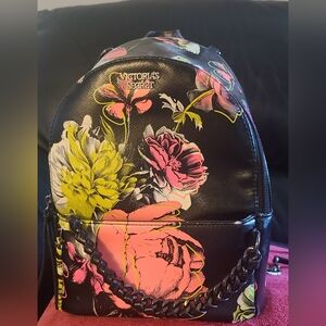 Victoria's Secret Mini Black Backpack Purse with Floral Design